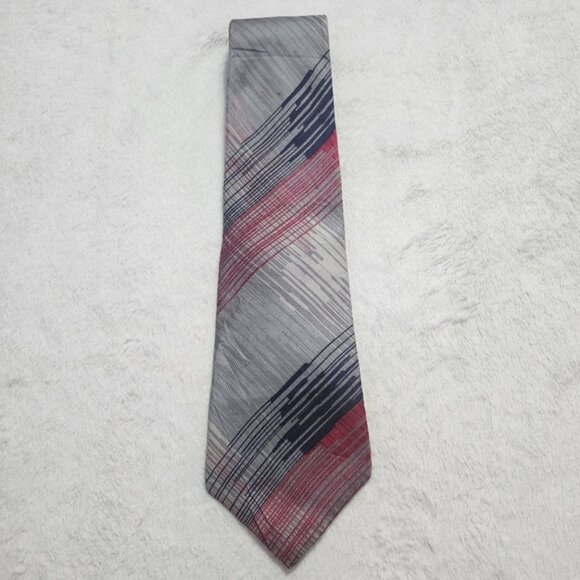 Vintage CHRISTIAN DIOR Men's Silk Neck Tie Grey Red Navy Blue Office Career - Picture 4 of 6